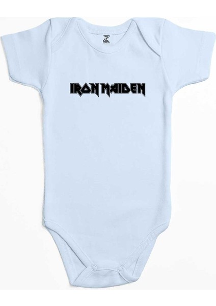 Iron Maiden Logo Mavi Renk Bebek Body Zıbın