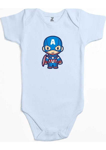 Captain America Animation Mavi Renk Bebek Body Zıbın