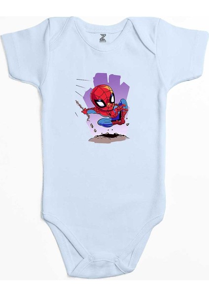 Spiderman Cartoon Mavi Renk Bebek Body Zıbın