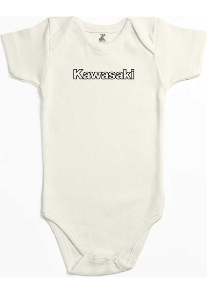 Kawaski Text Black Logo Ekru Renk Bebek Body Zıbın