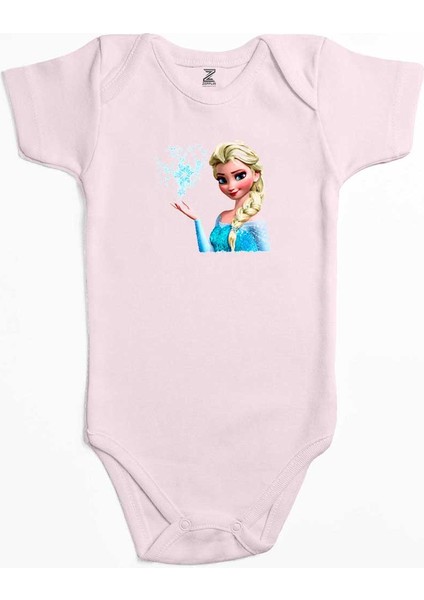 Karlar Ülkesi Elsa Face Pembe Renk Bebek Body Zıbın