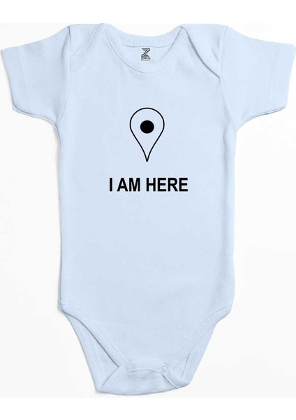 I Am Here Mavi Renk Bebek Body Zıbın