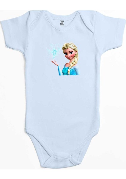 Karlar Ülkesi Elsa Face Mavi Renk Bebek Body Zıbın