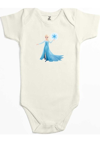 Karlar Ülkesi Elsa Siluet Ekru Renk Bebek Body Zıbın