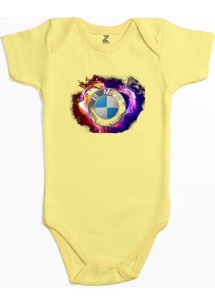 Bmw Heart Colorful Logo Sarı Renk Bebek Body Zıbın