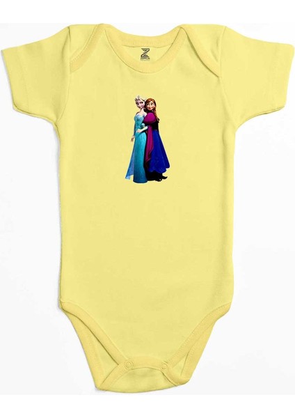 Karlar Ülkesi Elsa ve Anna Sarı Renk Bebek Body Zıbın