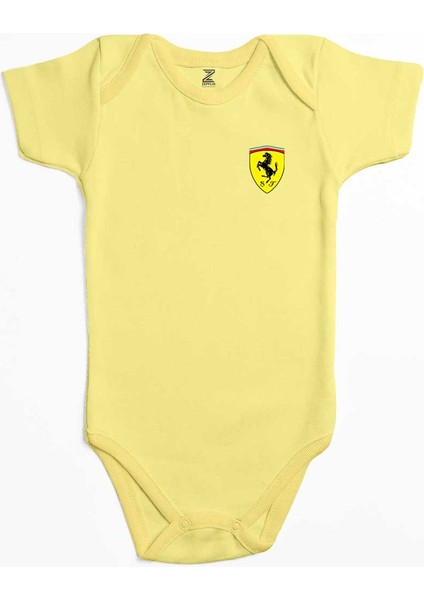 Ferrari Logo Sarı Renk Bebek Body Zıbın