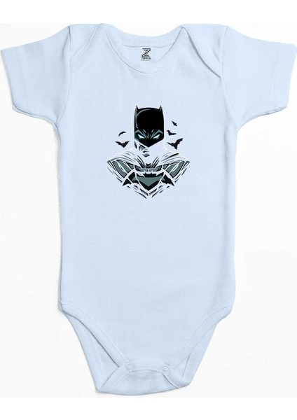 Batmn Head Mavi Renk Bebek Body Zıbın