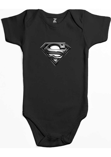 Supermn Logo Siyah Renk Bebek Body Zıbın