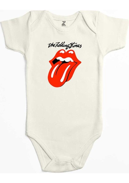 The Rolling Stones Logo Ekru Renk Bebek Body Zıbın