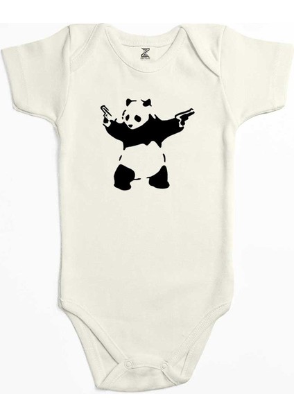 Panda Guns Ekru Renk Bebek Body Zıbın