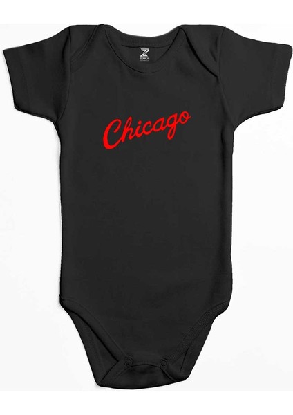 Chicago Yazı Siyah Renk Bebek Body Zıbın