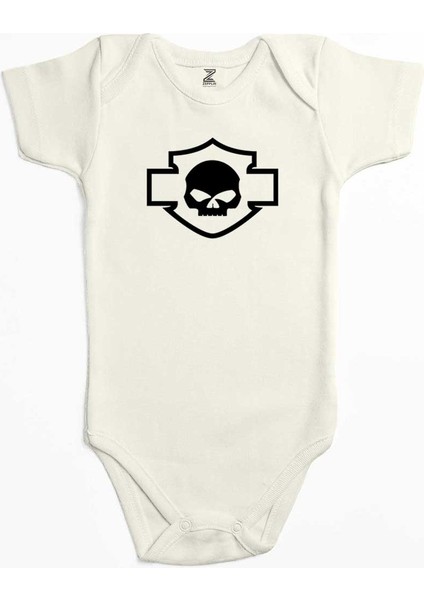 Harley Chopper Motorcycle Skull Ekru Renk Bebek Body Zıbın
