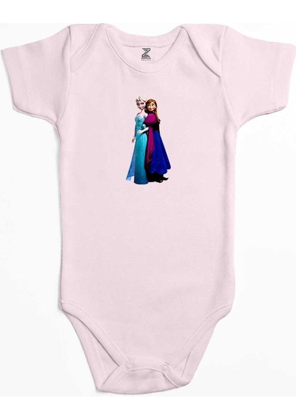 Karlar Ülkesi Elsa ve Anna Pembe Renk Bebek Body Zıbın