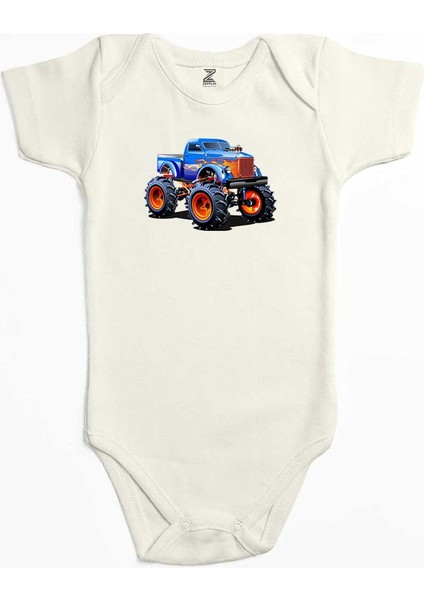 Canavar Kamyon Suv Ekru Renk Bebek Body Zıbın
