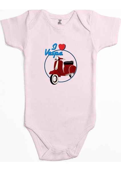 Vespa I Love Pembe Renk Bebek Body Zıbın