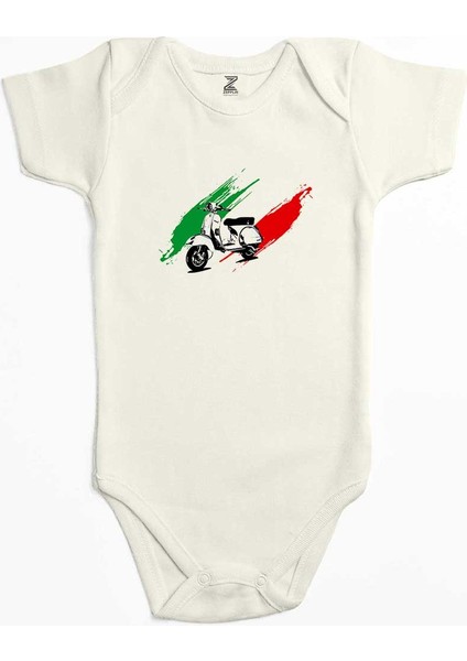 Vespa In Italy Ekru Renk Bebek Body Zıbın