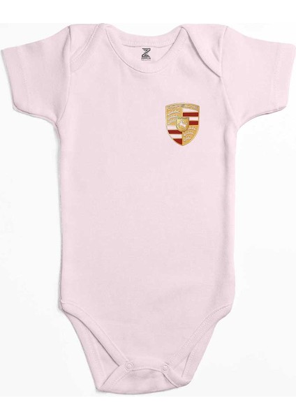 Porsche Logo Pembe Renk Bebek Body Zıbın