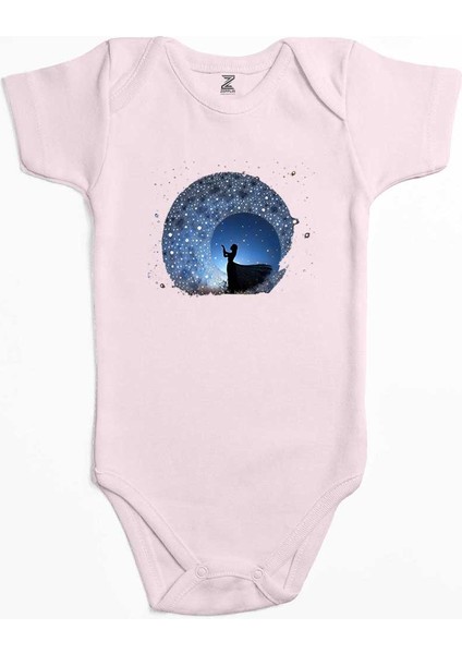 Woman Watching The Stars In The Sky Pembe Renk Bebek Body Zıbın