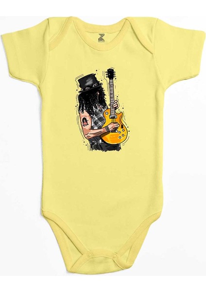 Slash Guitar Cartoon Sarı Renk Bebek Body Zıbın