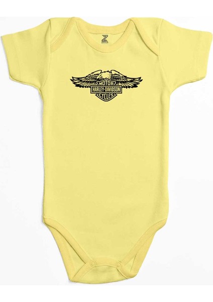 Harley Chopper Wings Eagle Silhouette Sarı Renk Bebek Body Zıbın