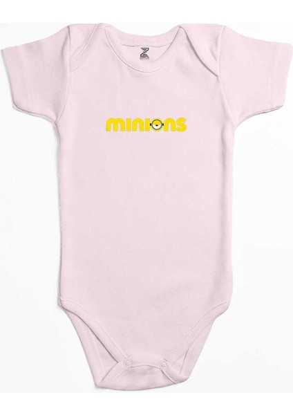 Minions Logo Pembe Renk Bebek Body Zıbın