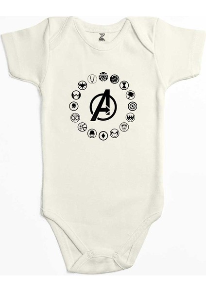 Avengers Heroes Logo Ekru Renk Bebek Body Zıbın