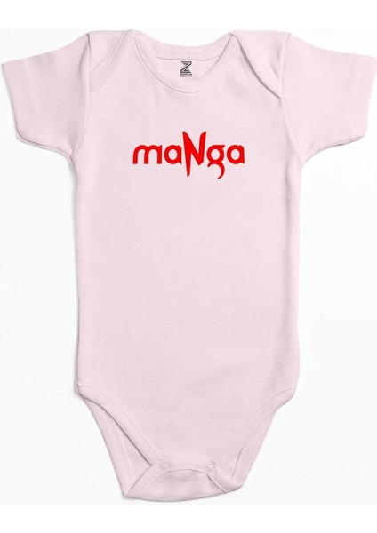 Manga Red Text Pembe Renk Bebek Body Zıbın