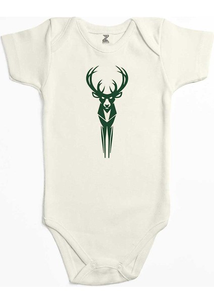 Milwaukee Bucks Logo Ekru Renk Bebek Body Zıbın