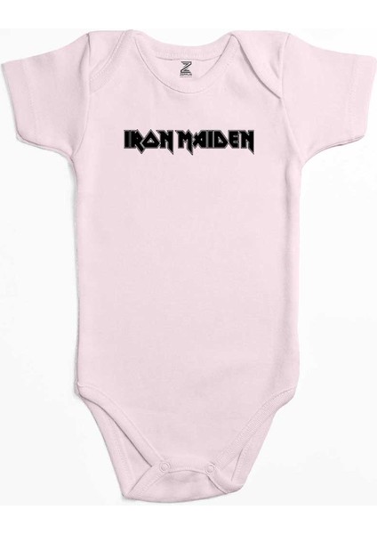 Iron Maiden Black Text Pembe Renk Bebek Body Zıbın