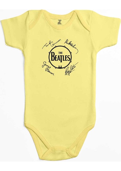The Beatles Üyelerinin Imzaları Sarı Renk Bebek Body Zıbın