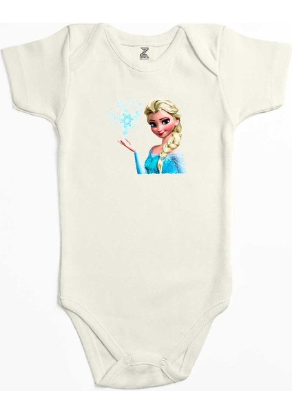 Karlar Ülkesi Elsa Face Ekru Renk Bebek Body Zıbın