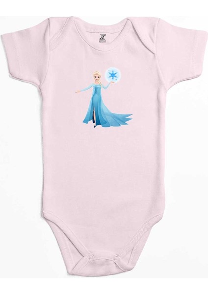 Karlar Ülkesi Elsa Siluet Pembe Renk Bebek Body Zıbın