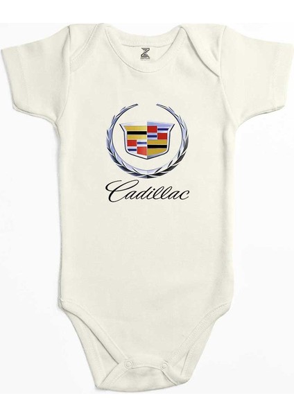 Cadillac Logo Ekru Renk Bebek Body Zıbın