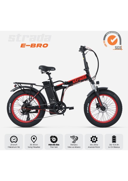 Strada Cycles E-Bro Hidrolik Disk Fat Bike Katlanabilir 20 Jant Elektrikli Bisiklet