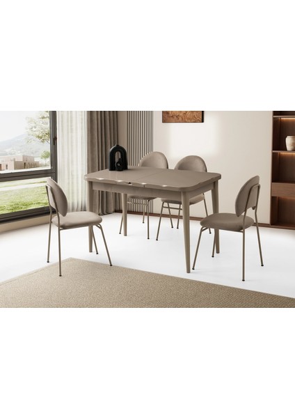 Ortadan Açılır Büyüyen 70 x 120 cm Cappicino Ahşap Salon Yemek Masa Sandalye Takımı 4 Suna Sandalyeli