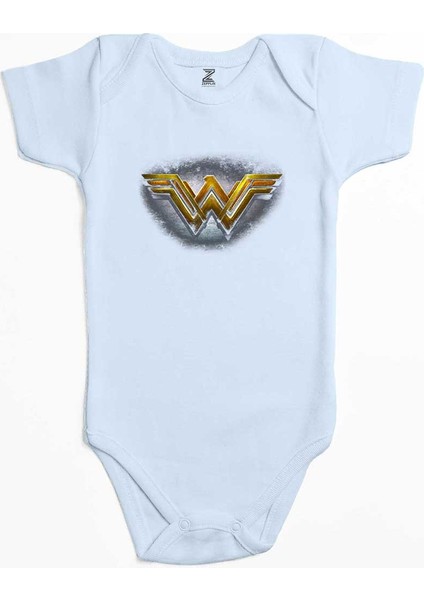 Wonder Woman Gold Logo Mavi Renk Bebek Body Zıbın