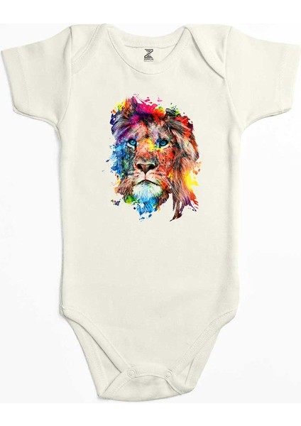 Lion Rainbow Ekru Renk Bebek Body Zıbın