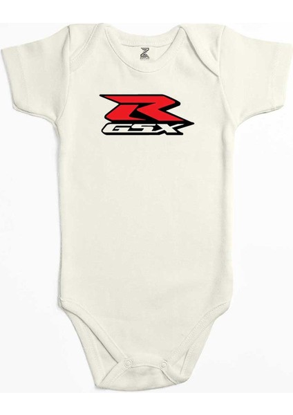 Suzuki Gsx R Logosu Ekru Renk Bebek Body Zıbın