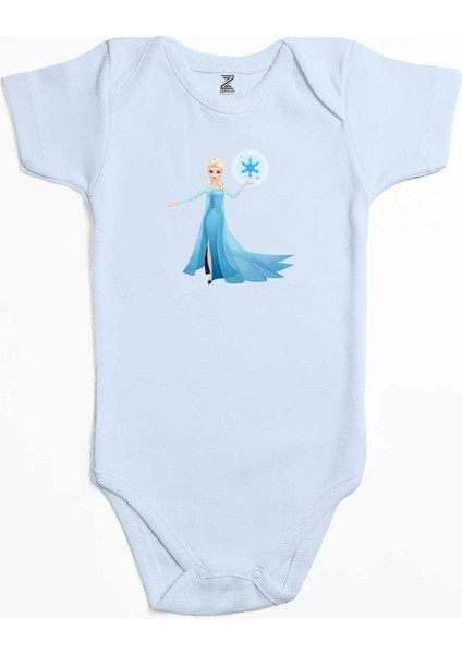 Karlar Ülkesi Elsa Siluet Mavi Renk Bebek Body Zıbın