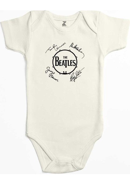 The Beatles Üyelerinin Imzaları Ekru Renk Bebek Body Zıbın