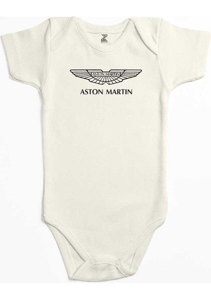 Aston Martin Logo Ekru Renk Bebek Body Zıbın