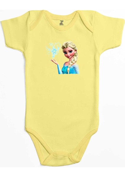 Karlar Ülkesi Elsa Face Sarı Renk Bebek Body Zıbın