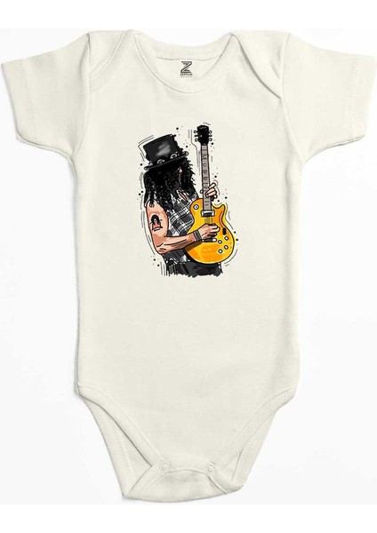 Slash Guitar Cartoon Ekru Renk Bebek Body Zıbın