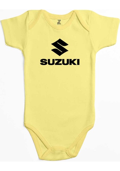 Suzuki Logo Text Black Sarı Renk Bebek Body Zıbın