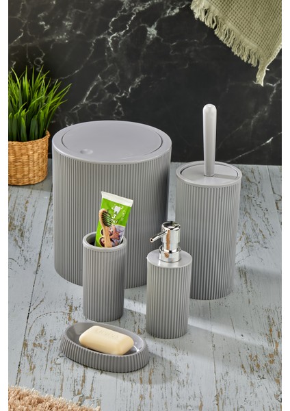 Line 5 Parça Yuvarlak Banyo Seti - Çöp Kovası Wc Fırçası Sıvı-Katı Sabunluk Diş Fırçası modelleri
