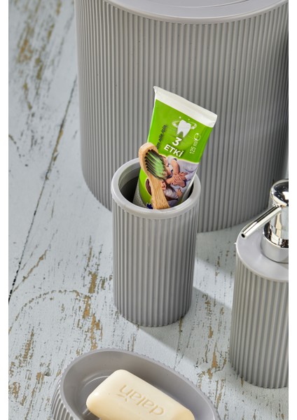 Line 5 Parça Yuvarlak Banyo Seti - Çöp Kovası Wc Fırçası Sıvı-Katı Sabunluk Diş Fırçası