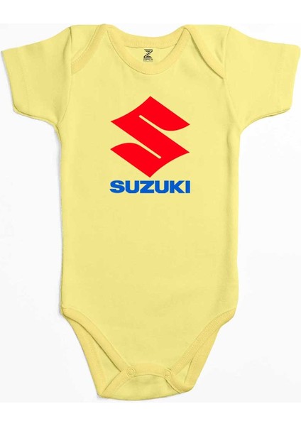Suzuki Logo Text Sarı Renk Bebek Body Zıbın