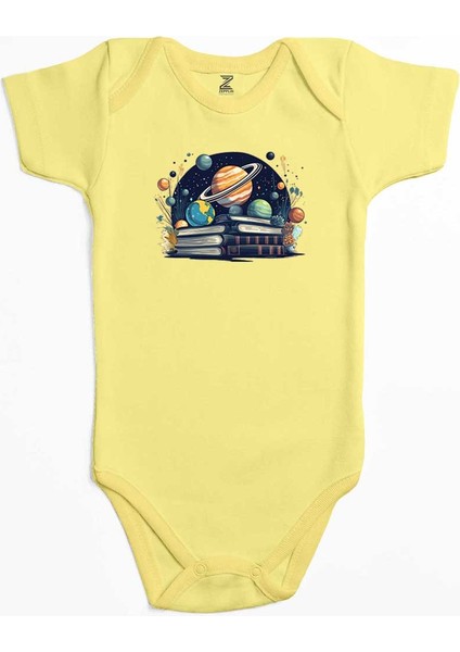 Book Planets Sarı Renk Bebek Body Zıbın