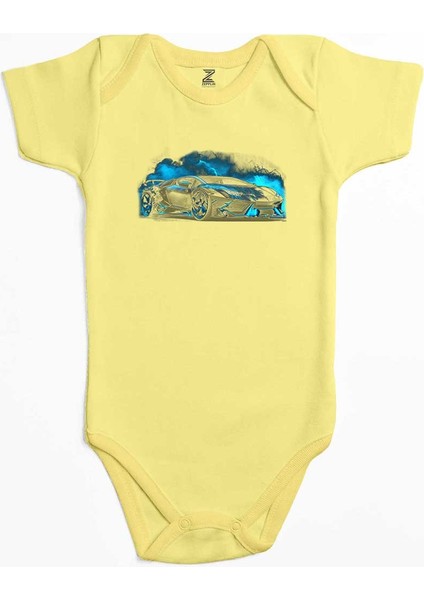 Lamborghni Black Neon Sarı Renk Bebek Body Zıbın
